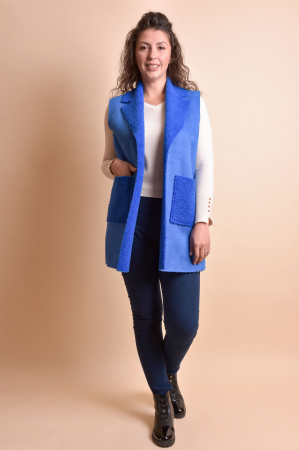 Vesta tip cojoc albastra cu buzunare aplicate [5]