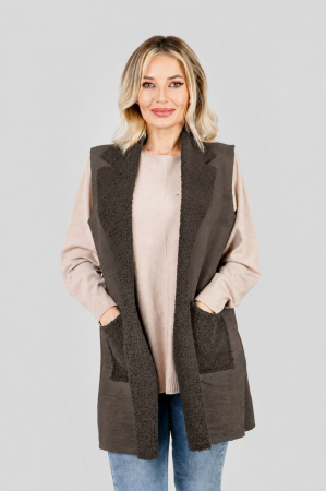 Veste - Vesta tip cojoc maro cu buzunare aplicate