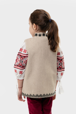 Vesta traditionala crem pentru fetite cu broderie florala neagra Catalina 01 [2]