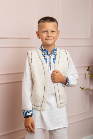 Imbracaminte Baieti - Vesta traditionala de baieti ecru tip blanita Adam