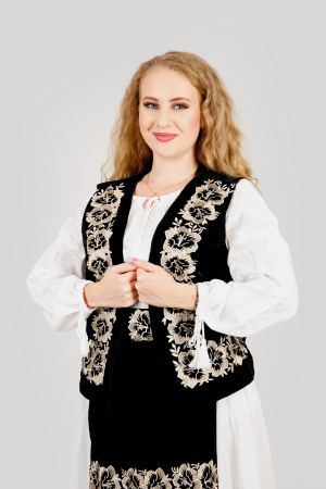 Veste si paltoane traditionale - Vesta traditionala neagra cu broderie florala aurie Florenta