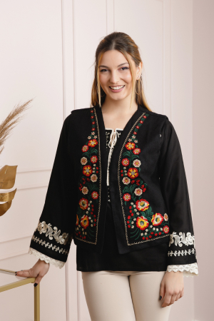 Vesta traditionala neagra cu broderie florala multicolora Nadia [0]