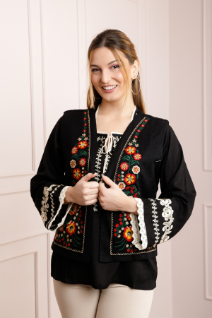 Vesta traditionala neagra cu broderie florala multicolora Nadia [3]