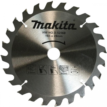 Accesorii - MAKITA D-52560 pentru fierastrau circular, 165x20 mm, 24 dinti, pentru lemn