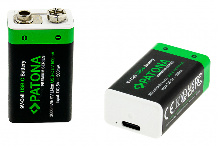 Pachet 2x Acumulatori Patona Premium 9V 6F22 Li-ion 3600mWh cu USB-C, cablu de incarcare inclus [4]