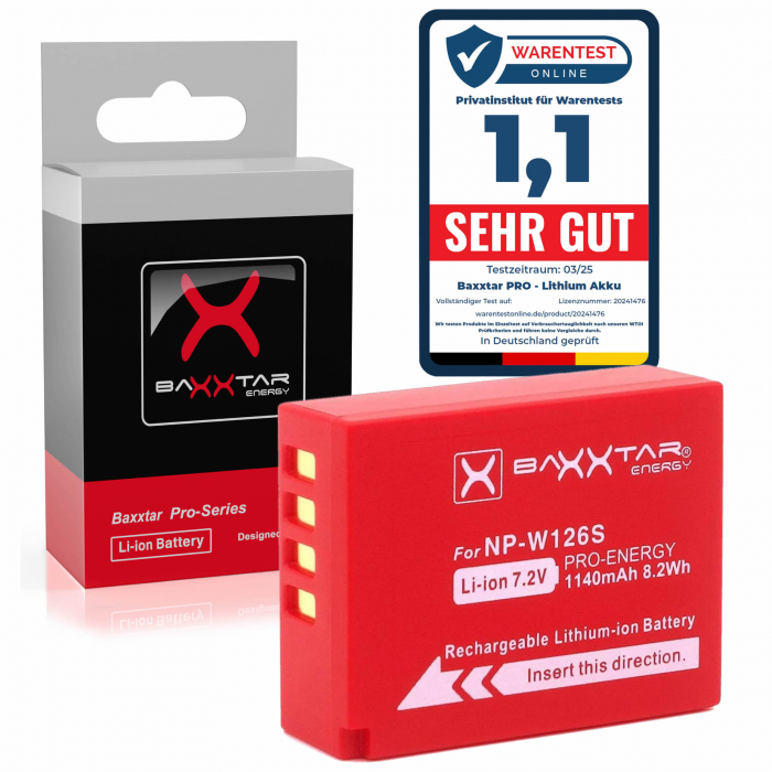 Acumulator Baxxtar Pro NP-W126s 1140 mAh pentru Fujifilm X-M5 X-Pro3 X100VI X-S10 X-T20 X-T30 II X-T5 X-T50 [1]