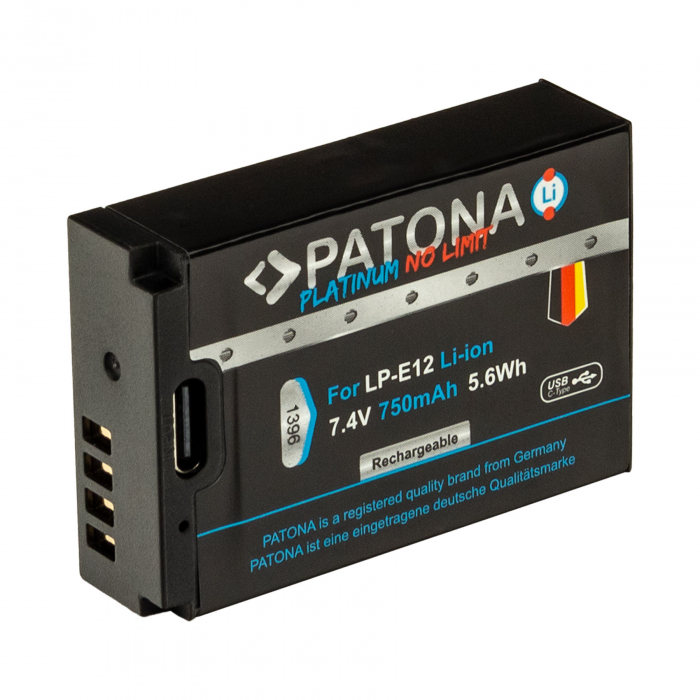 Acumulator cu intrare USB-C pentru Canon LP-E12 750mAh Patona Platinum [2]