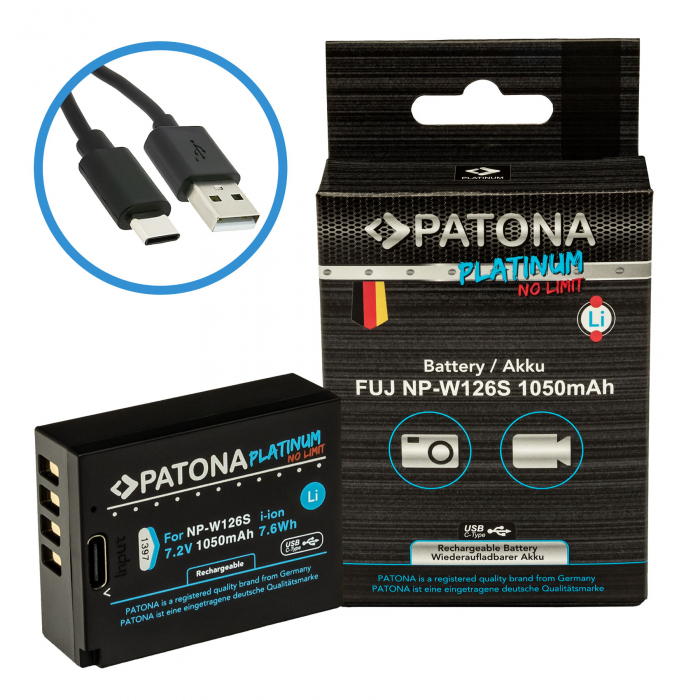 Acumulator cu intrare USB-C pentru Fuji NP-W126S 1050 mAh Patona Platinum [1]