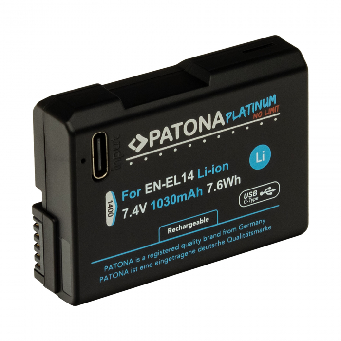 Acumulator cu intrare USB-C pentru Nikon EN-EL14 1030mAh Patona Platinum [2]