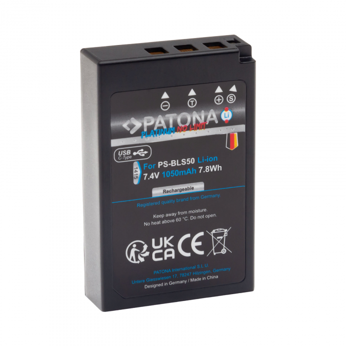 Acumulator cu intrare USB-C pentru Olympus BLS-5 E-P3 E-PL2 E-PL3 E-PM1 1050 mAh Patona Platinum [2]