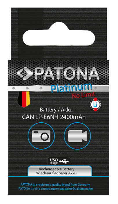 Acumulator tip Canon LP-E6NH cu port USB-C 2400mAh Patona Platinum [6]