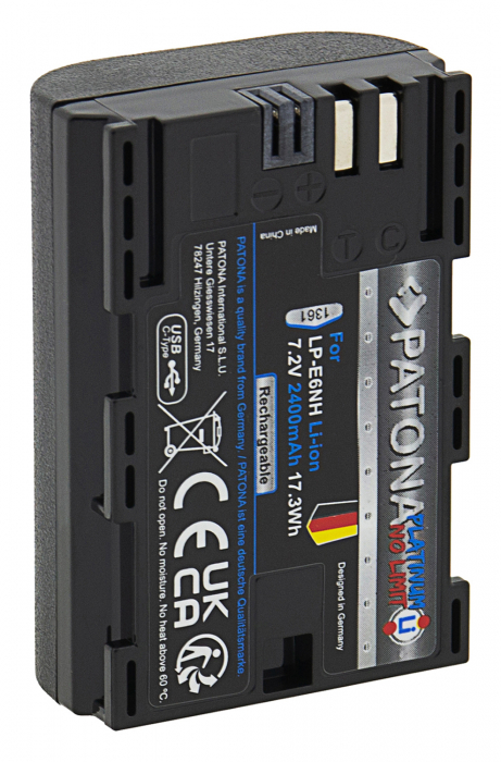 Acumulator tip Canon LP-E6NH cu port USB-C 2400mAh Patona Platinum [3]