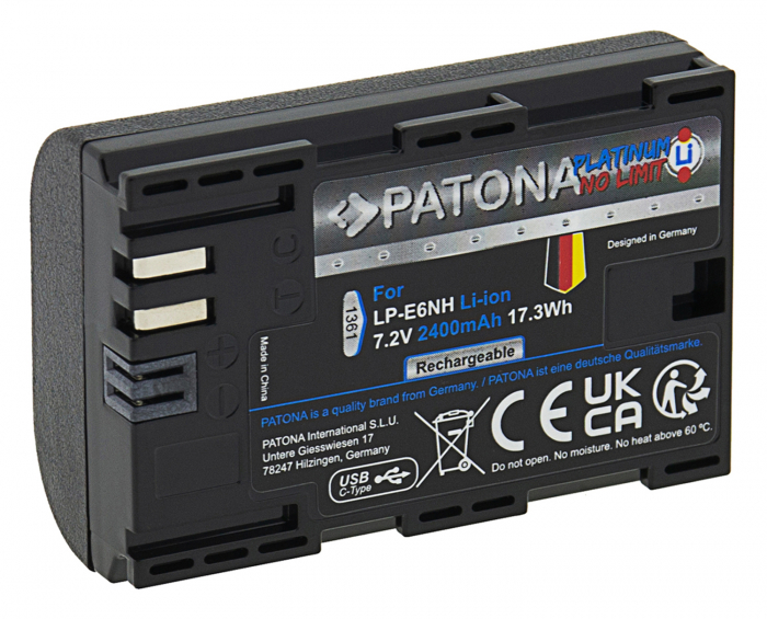 Acumulator tip Canon LP-E6NH cu port USB-C 2400mAh Patona Platinum [2]