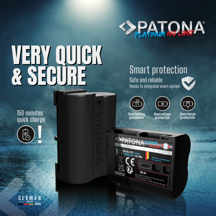 Acumulator tip Nikon EN-EL15 cu port USB-C 2600mAh Patona Platinum [9]
