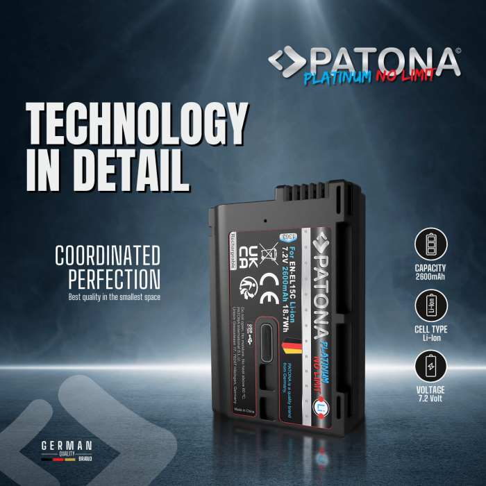 Acumulator tip Nikon EN-EL15 cu port USB-C 2600mAh Patona Platinum [10]