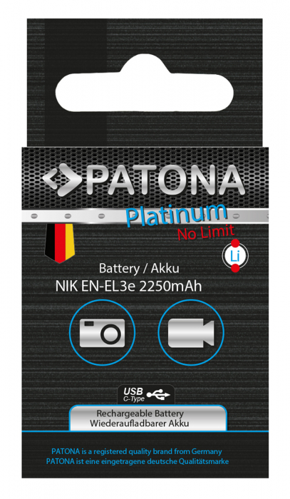 Acumulator tip Nikon EN-EL3e cu port USB-C 2250mAh Patona Platinum [7]