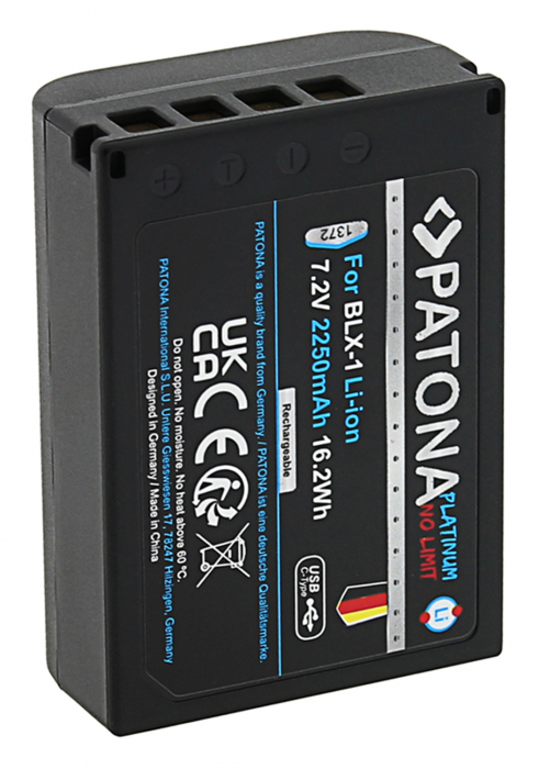 Acumulator tip Olympus BLX-1 cu port USB-C 2250mAh Patona Platinum [6]