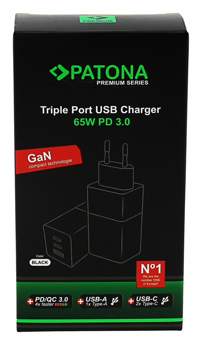 Adaptor retea GaN PD65W 2xUSB-C 1xUSB-A PD3.0 QC3.0 Patona Premium [6]