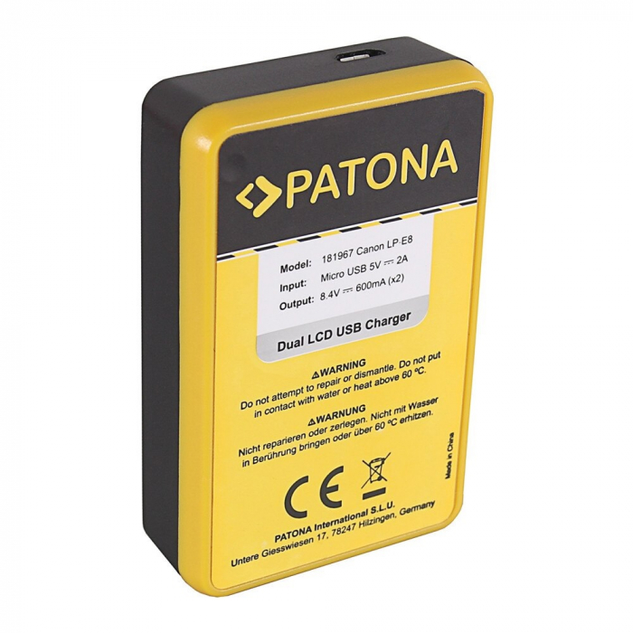 Incarcator Dual USB cu LCD pentru acumulator Canon LP-E8 Patona [5]