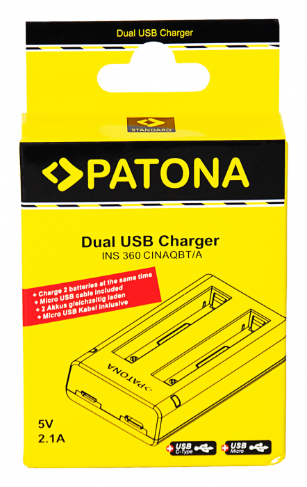 Incarcator Dual USB pentru acumulator Insta360 X3 CINAQBT/A Patona [6]