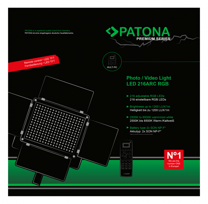 LED foto/video cu 216 LED-uri RGB reglabile include telecomandă Patona Premium [9]