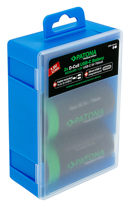 Pachet 2x Acumulatori Patona Premium LR20 Mono Li-ion 4000mAh cu USB-C, cablu de incarcare inclus [7]