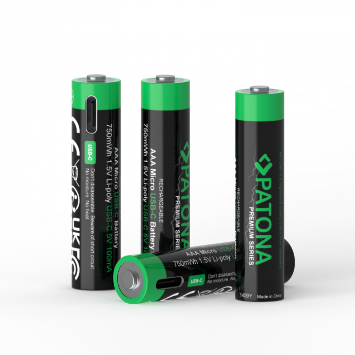 Pachet acumulatori 4 x AAA cu USB-C 750mAh Patona Premium [2]