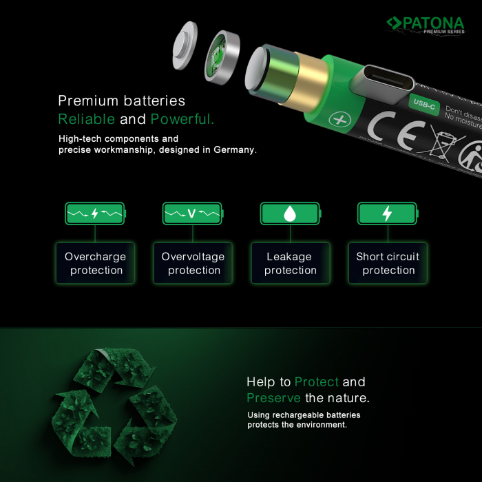 Pachet acumulatori 4 x AAA cu USB-C 750mAh Patona Premium [9]