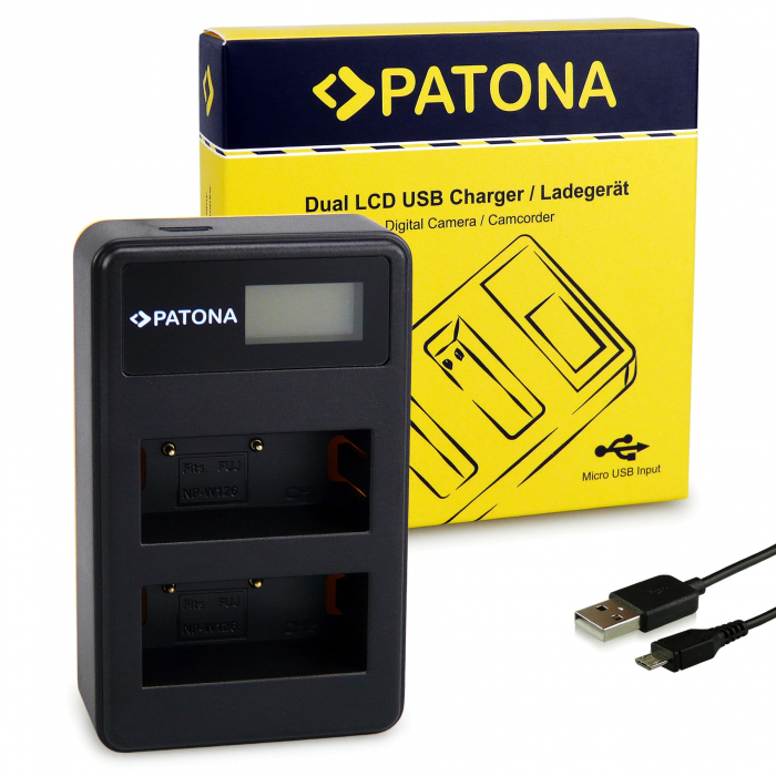 Pachet Incarcator Dual LCD USB si 2x Acumulator Patona Platinum NP-W126 pentru Fuji FinePix HS30 EXR, HS33 EXR [2]