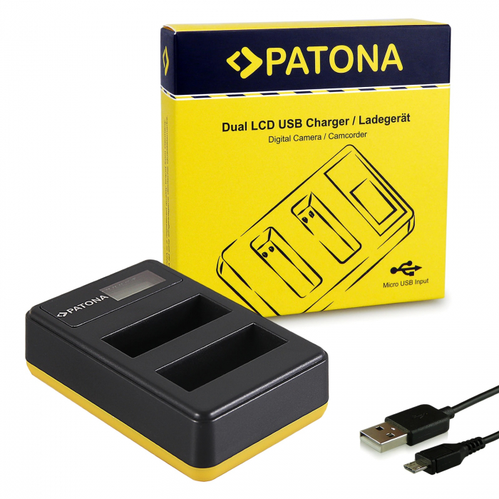 Pachet Incarcator Dual LCD USB si 2x Acumulator Patona Premium EN-EL14 pntru Nikon P7000 P7700 [2]