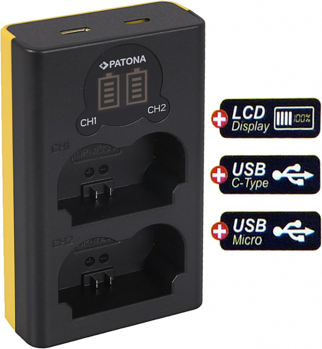 Pachet Incarcator Dual LCD USB si 2x Acumulatori Patona Protect NP-W235 pentru Fujifilm X-T4 XT4 [5]