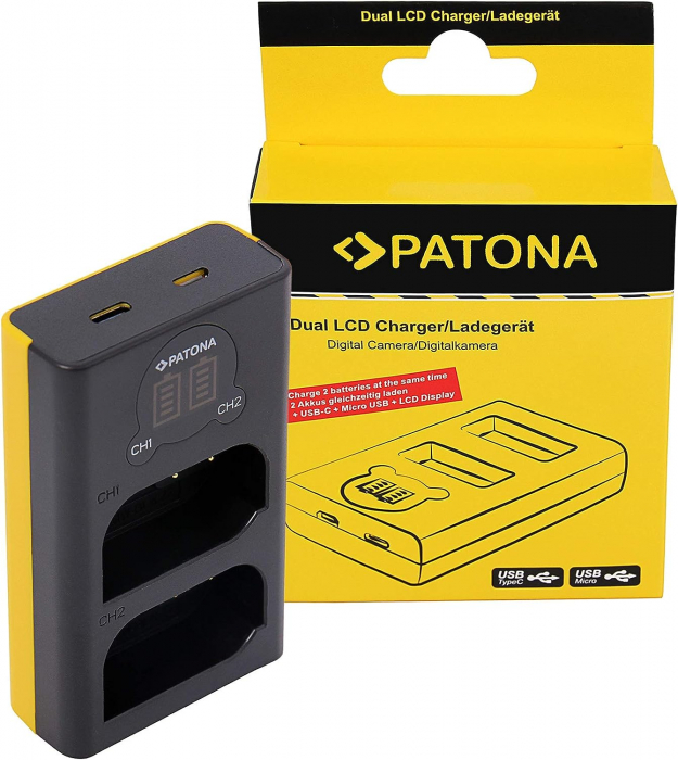 Pachet Incarcator Patona Dual LCD USB, 2 x Acumulatori Patona Protect pentru Panasonic DMW-BLK22 [2]