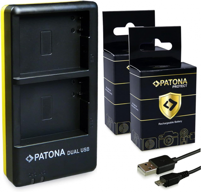 Pachet Incarcator Patona Dual USB, 2 x Acumulatori Patona Protect NP-W126S pentru Fujifilm FinePix X-T1, X-T3 [2]