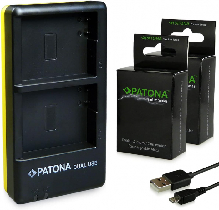 Pachet Incarcator Patona Dual USB, 2x Acumulator Patona Premium Li-90B pentru Olympus Tough TG1, TG6 [2]