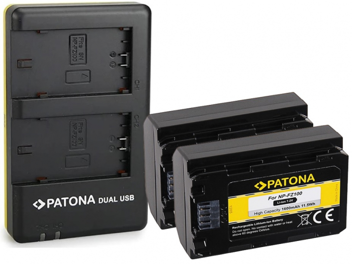 Pachet Incarcator Patona Dual USB, 2x Acumulatori Patona NP-FZ100 pentru Sony Alpha 7 R III Alpha 9 Il [1]