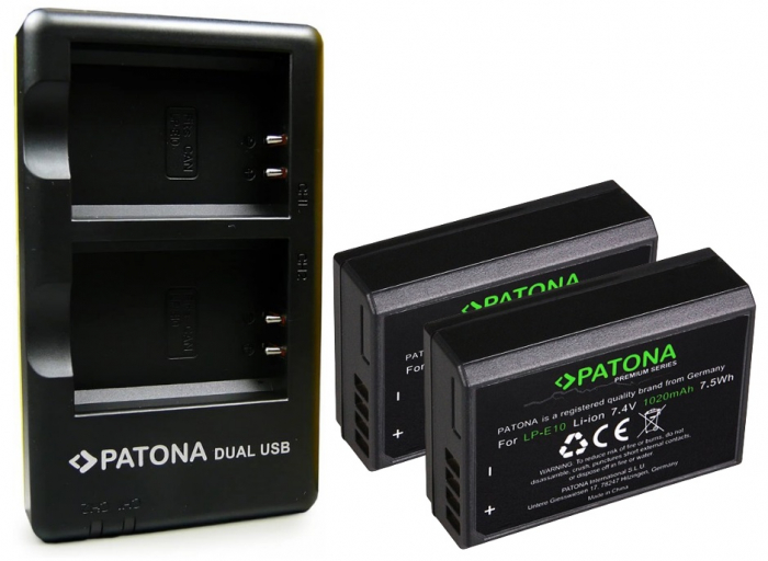 Pachet Incarcator Patona Dual USB, 2x Acumulatori Patona Premium pentru Canon LP-E10 [1]