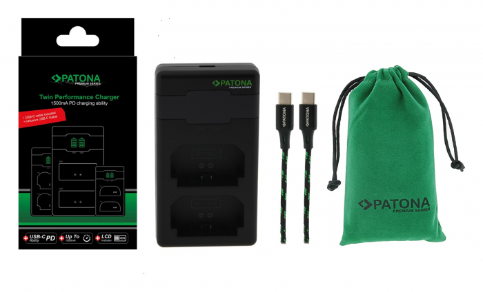 Pachet Incarcator Patona Premium Dual Performance PD LCD port USB-C, 2 x Acumulatori Patona Premium NP-FZ100 pentru Sony Alpha A9 II A7 III [5]