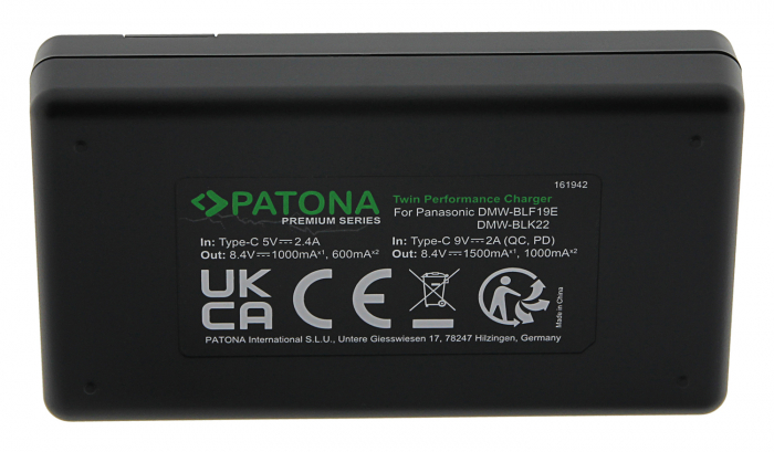 Pachet Incarcator Patona Premium Dual Performance PD LCD port USB-C, 2 x Acumulatori Patona Protect DMW-BLF19 pentru Panasonic Lumix DMC-GH3 GH3A GH4 [4]