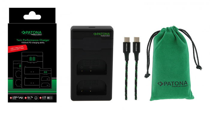 Pachet Incarcator Patona Premium Dual Performance PD LCD port USB-C, 2 x Acumulatori Patona Protect DMW-BLF19 pentru Panasonic Lumix DMC-GH3 GH3A GH4 [5]