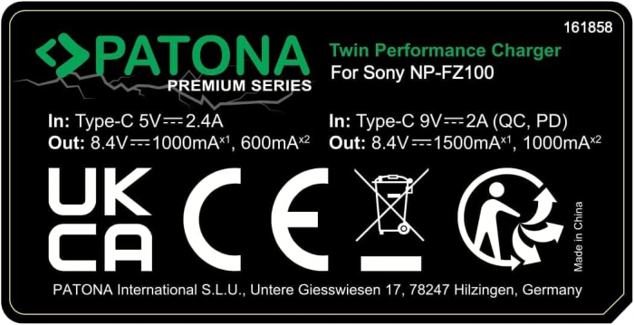 Pachet Incarcator PD Performance si 2 x Acumulatori Patona Protect NP-FZ100 pentru Sony A9 II A7R III [8]