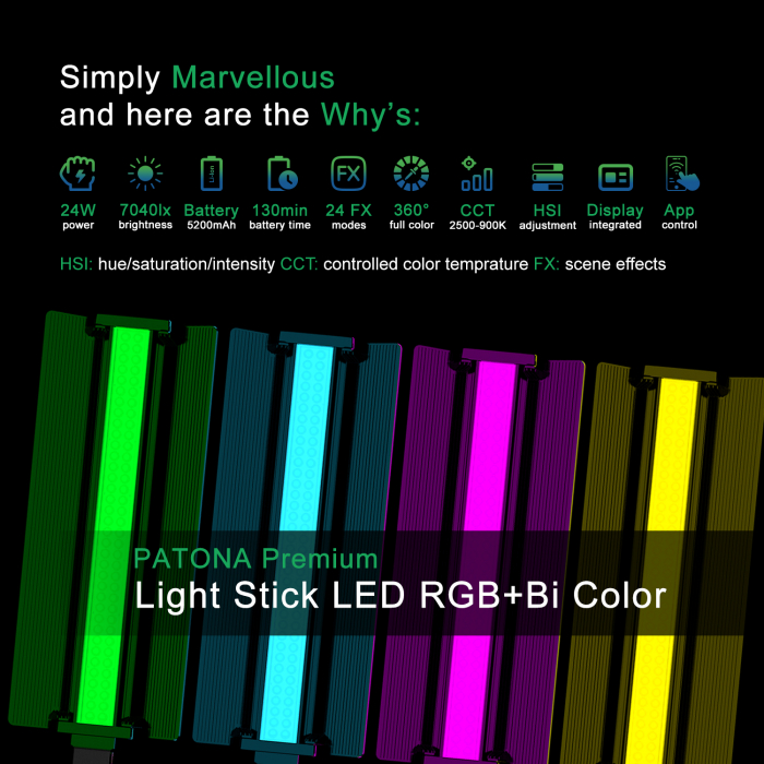 LED tub de lumină Sword light RGB/Bi-Colour cu control prin aplicatie Patona Premium [11]