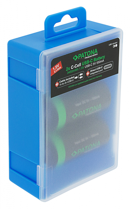 Pachet 2x Acumulatori Patona Premium LR14 Li-ion 3450mWh cu USB-C, cablu de incarcare inclus [7]