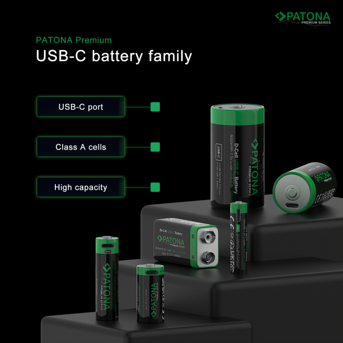 Pachet 2x Acumulatori Patona Premium LR14 Li-ion 3450mWh cu USB-C, cablu de incarcare inclus [10]