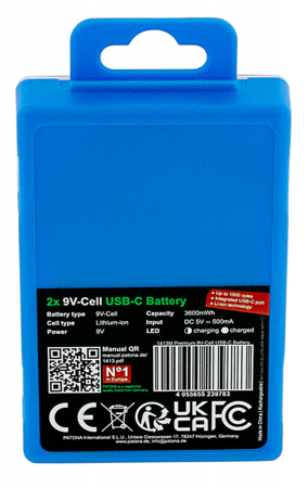 Pachet 2x Acumulatori Patona Premium 9V 6F22 Li-ion 3600mWh cu USB-C, cablu de incarcare inclus [6]