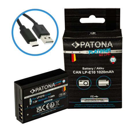 Aparate foto - Acumulator cu intrare USB-C pentru Canon LP-E10 EOS 1100D 1020mAh Patona Platinum