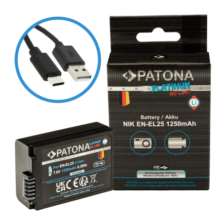 Aparate foto - Acumulator cu intrare USB-C pentru Nikon EN-EL25 1250mAh Patona Platinum
