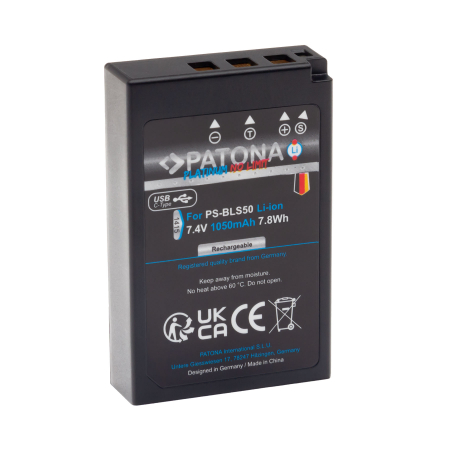 Acumulator cu intrare USB-C pentru Olympus BLS-5 E-P3 E-PL2 E-PL3 E-PM1 1050 mAh Patona Platinum [1]