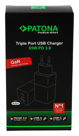 Adaptor retea GaN PD65W 2xUSB-C 1xUSB-A PD3.0 QC3.0 Patona Premium [5]