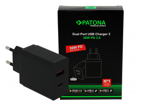 Telefoane mobile - Adaptor retea PD36W 5V/3A 9V/2A 12V/1.5A 1xUSB-C 1xUSB-A PD3.0 QC3.0 Patona Premium