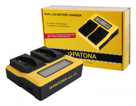 Aparate foto - Incarcator DUAL LCD cu placute pentru acumulator Canon LP-E4 Patona